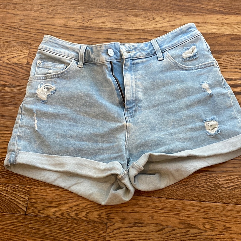 Distressed High-waisted Jean Shorts